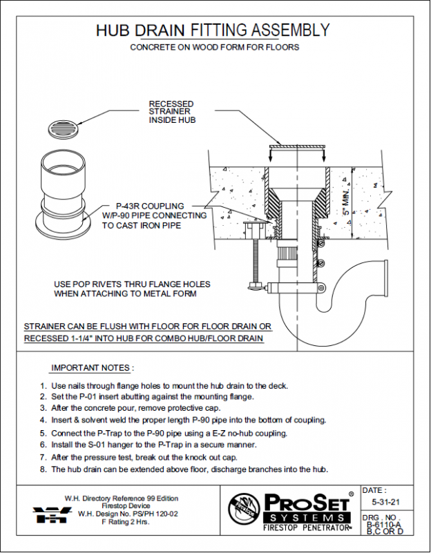 » B6110A Hub Drain Fitting Assembly for Wood Form on